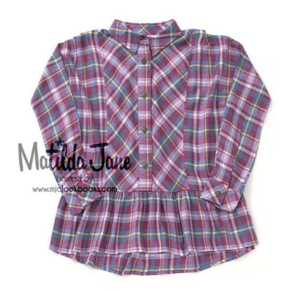 Youth Girls Matilda Jane Take A Bow Button Up Plaid Top Shirt Size 12 NWT